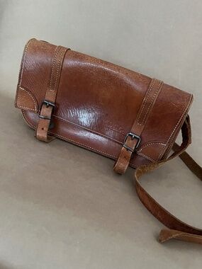 Vintage leather cross-body satchel bag with shoulder strap